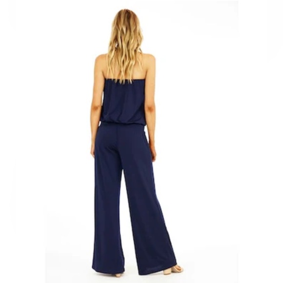 Veronica M Navy Strapless Drop Waist Jumpsuit NWOT size small - Picture 5 of 12